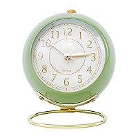 Silent Alarm Clock Retro Metal Desk Table Analog Clock with Night Light for Home Office Travel Alarm Clock Ticking Clock for Bedroom