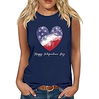 Happy Independence Day Letter Tank Tops Women USA Flag Love Heart T-Shirts Summer Casual Sleeveless July 4th Tees