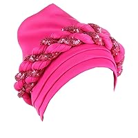 Women Twisted Braid Turban Muslim Sequins Turban for Party Wear Headwrap Beanie Cap Hair Cover Hat