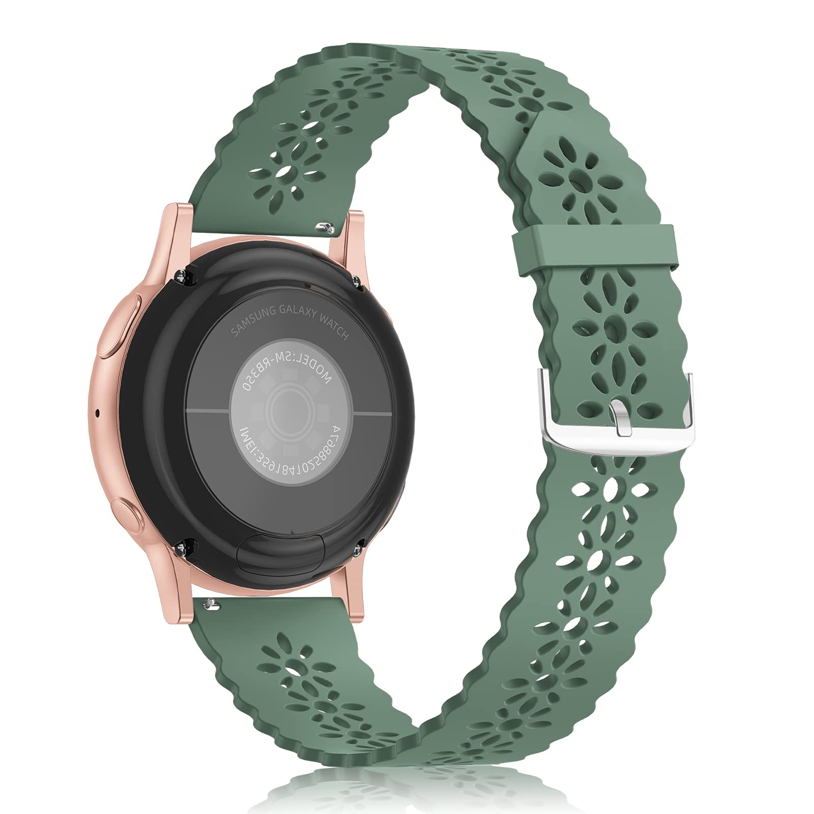 Lace Silicone Band 20mm Compatible for Samsung Galaxy Watch 4 40mm 44mm/Watch 3 41mm/Active 2 Watch Bands 40mm 44mm/Watch 4 Classic 42mm 46mm, Slim Bands Soft Smartwatch Strap for Women(PineGreen)