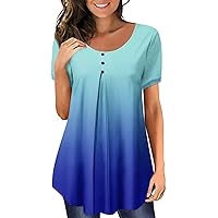 Tops for Women Trendy Crew Neck Short Sleeve Ruched Tops for Women Print Daily Loose Fitting Tops for Women