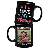 Personalized Nanny You Are My Sunshine Coffee Mugs Cups With Name & Photo, Custom I Love My Nanny Black Ceramic Mug 11 Oz 15 Oz, Babysitter Coffee Cup Gift for Birthday, Nannies Teacup for Grandma