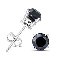 3/4 Carat TW Round Black Diamond Solitaire Stud Earrings in 10K White Gold