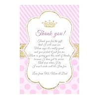 30 Thank You Cards Notes Pink Gold Princess Baby Shower Cards + 30 White Envelopes