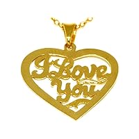 RYLOS Necklaces For Women Gold Necklaces for Women & Men 14K Yellow Gold or White GoldSpecial Order, Made to Order I LOVE YOU Heart Pendant Hand Carved Necklace