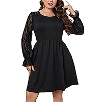 Lace Long Sleeve Parthwork Autumn Winter Dress Women Arrival Vintage Elegant A-Line Casual Plus Size Dress