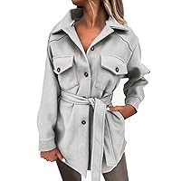Womens Fleece Jacket Fuzzy Long Sleeve Coats Womens Casual Lapel Shacket Jacket Long Sleeve Single Breasted