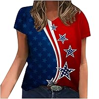 Women's American Flag Shirts USA Flag Stars Stripes Graphic Tees 4th of July Patriotic Tops Vintage V Neck Blouse
