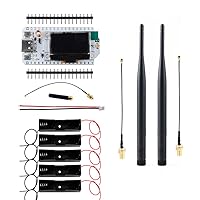 ESP32 Lora V3 915mhz WiFi+BLE Development Board Kit 0.96inch OLED Display SX1262 Type-C+915MHz LoRa Antenna 5dBi Gain Omni SMA Male + IPEX Cable+18650 Battery Holder Case