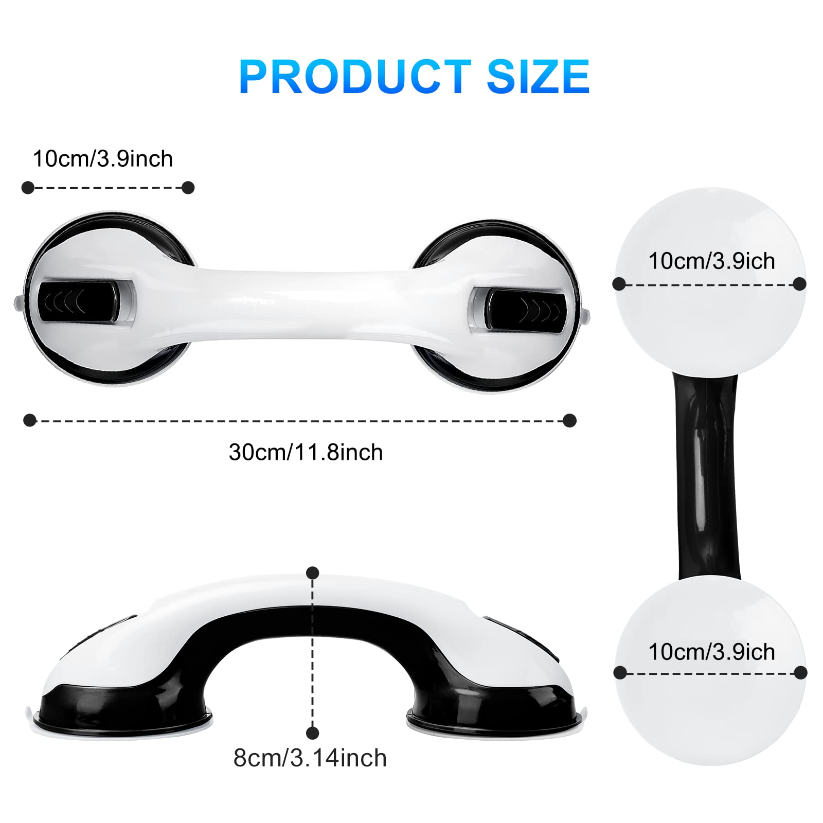 Shower Handle 12 inch Grab Bars for Bathroom Shower Handle with Strong Hold Suction Cup Grip Grab in Bathroom Bath Handle Grab Bars for Bathroom Safety Grab Bar Black