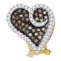 The Diamond Deal 10kt White Gold Womens Round Brown Color Enhanced Diamond Heart Earrings 1.00 Cttw