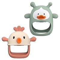 Spanky Duck Baby Teether with Toothie Bird Baby Teether(Green+Nude)