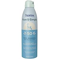 Pure and Simple Zinc Oxide Mineral Sunscreen Spray SPF 50, Water Resistant, Broad Spectrum SPF 50 Sunscreen for Sensitive Skin, 5 Oz Spray Coppertone Pure and Simple Zinc Oxide Mineral Sunscreen Spray SPF 50, Water Resistant, Broad Spectrum SPF 50 Sunscreen for Sensitive Skin, 5 Oz Spray