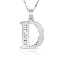 Solid 14k White Gold 18-Inch Small Channel-set (A-Z) Cubic Zirconia Initial Pendant Necklace (7mm x 14mm)