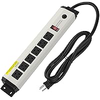 CCCEI 12 Gauge Heavy Duty Power Strip Surge Protector 4800J, 20 Amp 6 Plug Industrial Shop Garage Metal Multiple Outlets, 10 FT Extension Cord 5-15P Adapter High Amp 6-20R T-Slot 20a for Appliance.