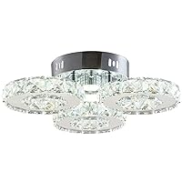 Modern Crystal Chandelier 3 Rings LED Crystal Flush Mount Ceiling Light Fixtures Contemporary Stainless Steel Pendant Bedroom Lights Fixtures for Dining Room Living Room (Cool White)