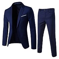Men's 2 Piece Slim Fit Suit, One Button Jacket Blazer Pants Suit Set for Dress Business Wedding Party