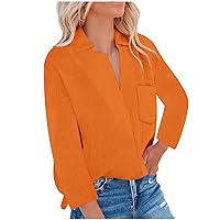 Long Sleeve Shirts for Women Solid V Neck Button Down Tops 2024 Stylish Loose Collared Blouse Summer Casual Work Tops