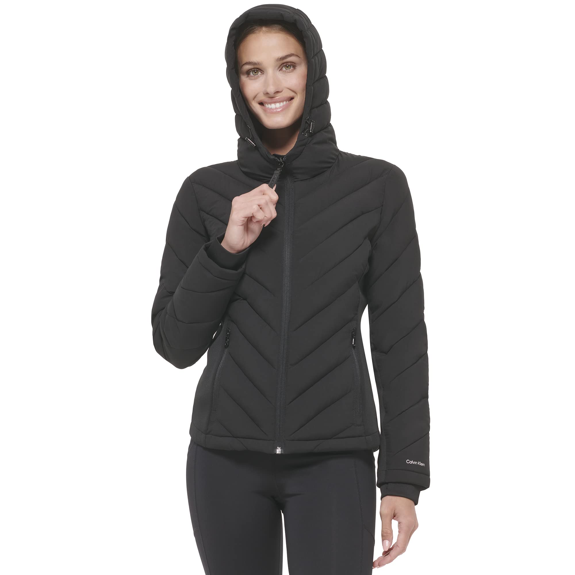 Calvin Klein Women's Scuba Side Panel and Sleeve Detail Adjustable Hood Zip Pocketspuffer