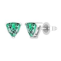 5.5x5.5mm Trillion Lab Created Emerald Solitaire Stud Earrings for Women in 925 Sterling Silver