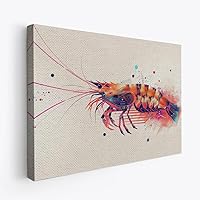 GiftedHandsCo Shrimp Minimalist Colorful Animal Art Design 3 Horizontal Canvas Wall Art Prints Pictures Gifts Artwork Framed For Kitchen Living Room Bathroom Wall Home Decor Ready to Hang