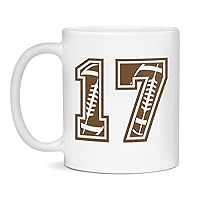 Jaynom Number 17 Football Jersey Number Ceramic Coffee Mug for Football Lovers, 11-Ounce White