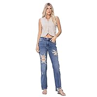 'Fiercely Bella Boutique' Mid-Rise Heavy Destroy Straight Jeans (Style 82431)