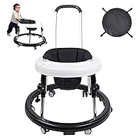 Baby Walker, Foldable 9-Gear Height Adjustable Baby Walker with Wheels, Infant Toddler Walker with Foot Pads, Anti-Fall Baby Walkers and Activity Center Bouncer Combo for Boys and Girls 6-24 Months