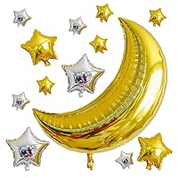 12 pcs Moon Star Mylar Balloons, 36inch Big Gold Moon Balloons and Silver Star Foil Balloons for Baby Shower Birthday Wedding PartyDecorations