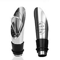 Custom Wine Pourers and Stoppers Tapered Design, Keep Wine Fresh, Pour Drip-free Wine Accessories for Gift, Laser Engraved, 15/16 x 2 15/16 Inch-Silver
