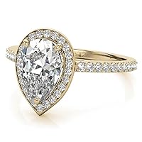 1.50 CT Pear Cut Colorless Moissanite Engagement Ring, Wedding Bridal Ring, Eternity Solid 10K Yellow Gold Diamond Solitaire 3-Prong Pefect Ring for Wife
