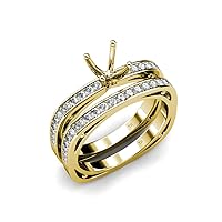 Natural Diamond Square cut Bridal Set Semi Mount Ring & Wedding Band 0.25 ctw 18K Gold