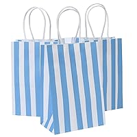 Light Blue Gift Bags 50pcs Gift Bags With Handles Bulk 5.25x3.25x8 Inches Small Blue Striped Paper Bags For Kids, Birthday, Party Favor, Goodie, Baby Shower, Easter, Wedding, Candy