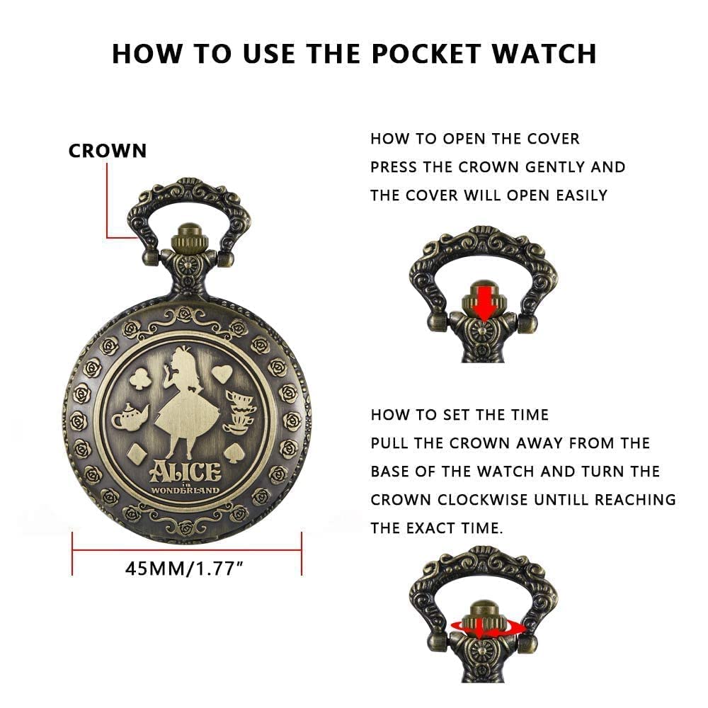 Nostalgia Movie Theme Design Alloy Quartz Pocket Watch with Chain Necklace Pendant & Gift Box