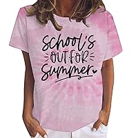 School's Out for Summer Womens Tie Dye Tee Shirts Graduate Casual Short Sleeve Tops 2023 Classmate Memorial Blouses