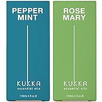 Peppermint Oil for Hair & Rosemary Oil for Hair Set - 100% Natural Therapeutic Grade Essential Oils Set - 2x4 fl oz - Kukka