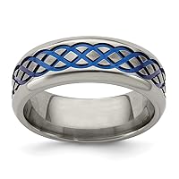 Edward Mirell Titanium Engravable Blue Anodized Brushed and Polished 8mm Band Jewelry Gifts for Women - Ring Size Options: 11.5 7.5 8