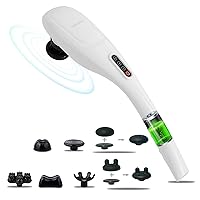 MEGAWISE CORDLESS Handheld Back Massager w/ Rechargeable 3200mAh Battery, 5 Speed and 5 +2 Massage Nodes with hard, medium and 2 soft silicone Nodes; Massage while moving around (Perarl White)