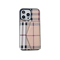 Luxury Wallet Case Compatible with iPhone 15 Pro Max Case for Women Men,Classic Checkered Style PU Leather Protective with Cash Card Holder Cover Case for iPhone 15 Pro Max 6.7inch Khaki