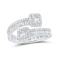 The Diamond Deal 10kt White Gold Mens Baguette Diamond Cuff Eternity Band Ring 1-5/8 Cttw