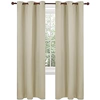 Deconovo Thermal Insulted Blackout Bedroom Curtains, Room Darkening Curtain Panels for Living Room, 42x90 in, Beige, Set of 2