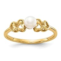 Jewels By Lux Solid 14K Yellow Gold 4mm FW Cultured Pearl Ring Available in Sizes 5 to 7 (Band Width: 1 to 4 mm)