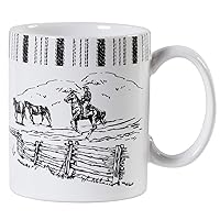 Paseo Road by HiEnd Accents Ranch Life Horse 4 Piece Ceramic Mug Set, Black and White, Western Rustic Cabin Lodge Farmhouse Style