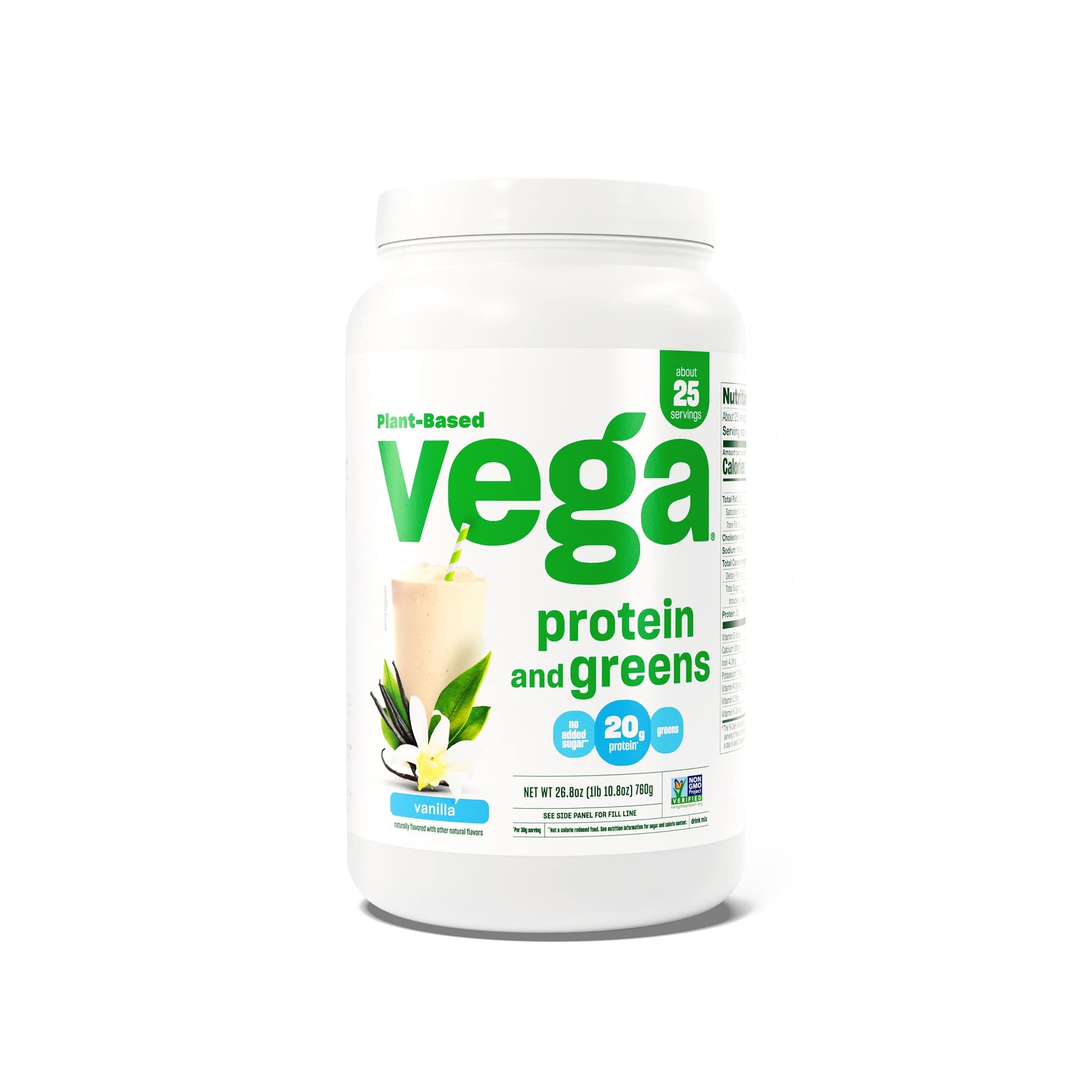 Vega Protein and Greens, Plant Based Protein Powder Plus Veggies n Protein Powder, KetoFriendly, Vegetarian (25 Servings, 26.8 Oz Tub)