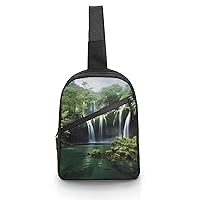 Sling Bag for Women Men Crossbody Sling Backpack Jungle Waterfall Chest Bags Shoulder Backpack Travel Hiking Daypack