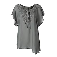 Women's Bat Short Sleeve Tops Casual Solid Lace Plus Size T-Shirt Blouse Slim Yoga Workout Blouse Sweatshirt