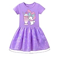 Children My Melody Basic Princess Dress-Novelty Short Sleeve Dresses-Comfy Crewneck Tulle Dress for 3-12 Years