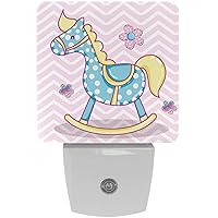 Cute Wooden Horse Cartoon Night Light (Plug-in), Smart Dusk to Dawn Sensor Warm White LED Nightlights for Hallway Bedroom Kids Room Kitchen Hallway, 2 Packs