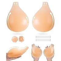 Sticky Bras for Women Push Up Adhesive Invisible Bra Backless Strapless Bra for Big Busted Reusable with Nipple Covers - M,Creme