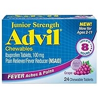 Advil Junior Chewable Ibuprofen Tablets, Grape 100mg, 24 Tablets Each (Pack of 3)